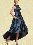 Karlee A-Line Scoop Neck Asymmetrical Satin Mother of the Bride Dress With Bow(s) Pockets UKP0014976