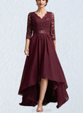 Rachael A-Line V-neck Asymmetrical Chiffon Lace Mother of the Bride Dress With Beading Sequins UKP0014980