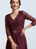 Rachael A-Line V-neck Asymmetrical Chiffon Lace Mother of the Bride Dress With Beading Sequins UKP0014980