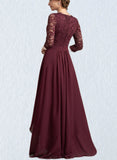 Rachael A-Line V-neck Asymmetrical Chiffon Lace Mother of the Bride Dress With Beading Sequins UKP0014980