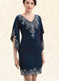 Vivien Sheath/Column V-neck Knee-Length Chiffon Lace Mother of the Bride Dress With Sequins UKP0014983