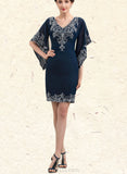 Vivien Sheath/Column V-neck Knee-Length Chiffon Lace Mother of the Bride Dress With Sequins UKP0014983