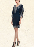 Vivien Sheath/Column V-neck Knee-Length Chiffon Lace Mother of the Bride Dress With Sequins UKP0014983