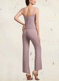 Mira Jumpsuit/Pantsuit Square Neckline Ankle-Length Chiffon Mother of the Bride Dress With Ruffle UKP0014984