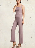 Mira Jumpsuit/Pantsuit Square Neckline Ankle-Length Chiffon Mother of the Bride Dress With Ruffle UKP0014984