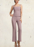 Mira Jumpsuit/Pantsuit Square Neckline Ankle-Length Chiffon Mother of the Bride Dress With Ruffle UKP0014984