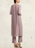 Mira Jumpsuit/Pantsuit Square Neckline Ankle-Length Chiffon Mother of the Bride Dress With Ruffle UKP0014984