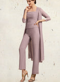 Mira Jumpsuit/Pantsuit Square Neckline Ankle-Length Chiffon Mother of the Bride Dress With Ruffle UKP0014984