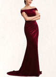 Aspen Trumpet/Mermaid Off-the-Shoulder Sweep Train Velvet Mother of the Bride Dress With Ruffle UKP0014988