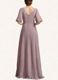 Louisa A-Line V-neck Floor-Length Chiffon Mother of the Bride Dress With Ruffle UKP0014992