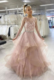 Pink Sleeveless A Line Tulle Lace Sweet 16 Dresses Prom Dresses