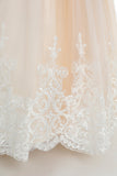 Floor Length Champagne Tulle Flower Girl Dresses With Pearls