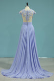 Scoop Prom Dresses A Line Chiffon With Applique Sweep Train