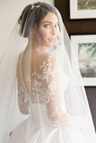 Scoop Long Sleeves Lace With Slit Wedding Dresses Chapel Train Detachable