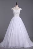 White Off The Shoulder Beaded Bodice Tulle A Line Wedding Dresses