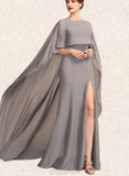 Hallie Sheath/Column Scoop Neck Sweep Train Chiffon Mother of the Bride Dress With Split Front UKP0015000