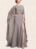 Hallie Sheath/Column Scoop Neck Sweep Train Chiffon Mother of the Bride Dress With Split Front UKP0015000