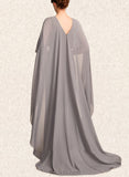 Hallie Sheath/Column Scoop Neck Sweep Train Chiffon Mother of the Bride Dress With Split Front UKP0015000