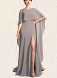 Hallie Sheath/Column Scoop Neck Sweep Train Chiffon Mother of the Bride Dress With Split Front UKP0015000