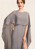 Hallie Sheath/Column Scoop Neck Sweep Train Chiffon Mother of the Bride Dress With Split Front UKP0015000