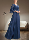 Shayla A-Line V-neck Floor-Length Chiffon Mother of the Bride Dress With Cascading Ruffles UKP0015003