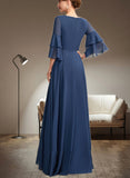 Shayla A-Line V-neck Floor-Length Chiffon Mother of the Bride Dress With Cascading Ruffles UKP0015003