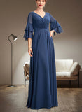 Shayla A-Line V-neck Floor-Length Chiffon Mother of the Bride Dress With Cascading Ruffles UKP0015003