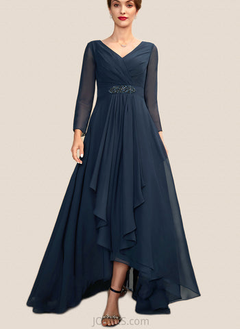 Laura A-Line V-neck Asymmetrical Chiffon Mother of the Bride Dress With Ruffle Beading Bow(s) UKP0015021