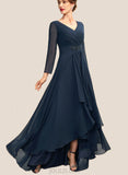 Laura A-Line V-neck Asymmetrical Chiffon Mother of the Bride Dress With Ruffle Beading Bow(s) UKP0015021