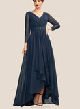 Laura A-Line V-neck Asymmetrical Chiffon Mother of the Bride Dress With Ruffle Beading Bow(s) UKP0015021