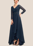 Laura A-Line V-neck Asymmetrical Chiffon Mother of the Bride Dress With Ruffle Beading Bow(s) UKP0015021