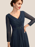 Laura A-Line V-neck Asymmetrical Chiffon Mother of the Bride Dress With Ruffle Beading Bow(s) UKP0015021