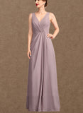 India A-Line V-neck Floor-Length Chiffon Mother of the Bride Dress With Ruffle UKP0015026