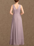 India A-Line V-neck Floor-Length Chiffon Mother of the Bride Dress With Ruffle UKP0015026