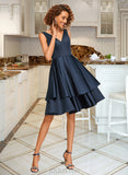 Alana A-line V-Neck Knee-Length Satin Homecoming Dress UKP0015043