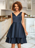 Alana A-line V-Neck Knee-Length Satin Homecoming Dress UKP0015043