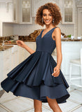 Alana A-line V-Neck Knee-Length Satin Homecoming Dress UKP0015043