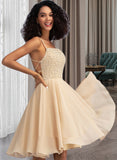 Jamiya A-Line Square Neckline Knee-Length Chiffon Homecoming Dress With Beading Sequins UKP0015047