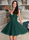 Alma A-line V-Neck Short/Mini Tulle Homecoming Dress With Beading Sequins UKP0015048