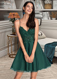 Alma A-line V-Neck Short/Mini Tulle Homecoming Dress With Beading Sequins UKP0015048