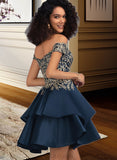 Savannah A-Line Off-the-Shoulder Short/Mini Satin Homecoming Dress With Lace UKP0015051