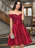 Saniyah A-Line Off-the-Shoulder Knee-Length Satin Homecoming Dress With Lace Sequins UKP0015060