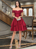 Saniyah A-Line Off-the-Shoulder Knee-Length Satin Homecoming Dress With Lace Sequins UKP0015060