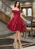 Saniyah A-Line Off-the-Shoulder Knee-Length Satin Homecoming Dress With Lace Sequins UKP0015060