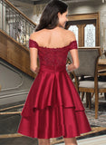 Saniyah A-Line Off-the-Shoulder Knee-Length Satin Homecoming Dress With Lace Sequins UKP0015060