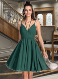 Viola A-Line V-neck Knee-Length Chiffon Homecoming Dress With Ruffle UKP0015063