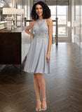 Haley A-Line Scoop Neck Knee-Length Chiffon Homecoming Dress With Sequins UKP0015064