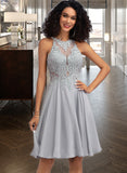 Haley A-Line Scoop Neck Knee-Length Chiffon Homecoming Dress With Sequins UKP0015064