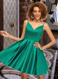 Leilani A-line V-Neck Short/Mini Satin Homecoming Dress UKP0015068