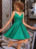 Leilani A-line V-Neck Short/Mini Satin Homecoming Dress UKP0015068